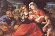 Palma Vecchio The Holy Family with Mary Magdalene and the Infant Saint John Spain oil painting artist